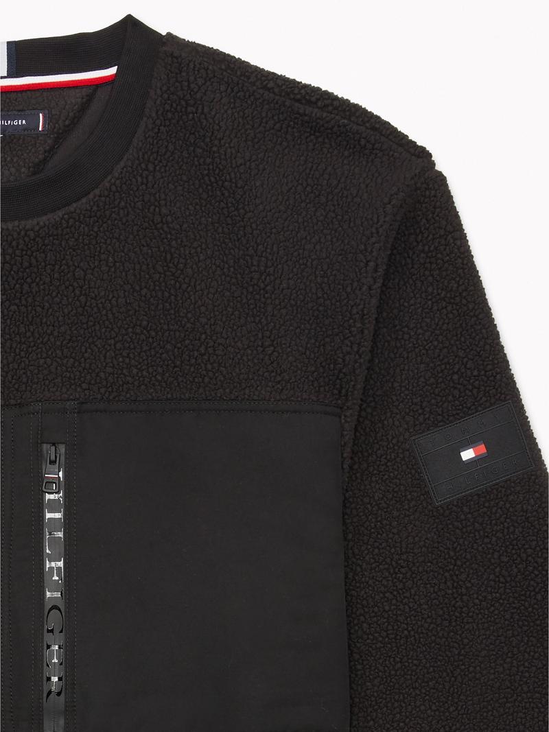 Férfi Tommy Hilfiger Recycled teddy crewneck Pulóverek Fekete | HU 917YXF